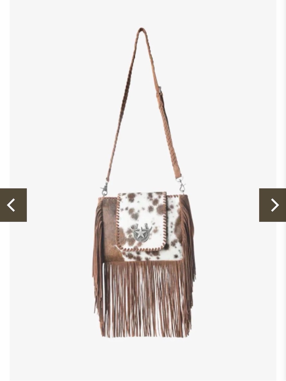 Myra Bag Brown and White Fringed Leather Shoulder Bag